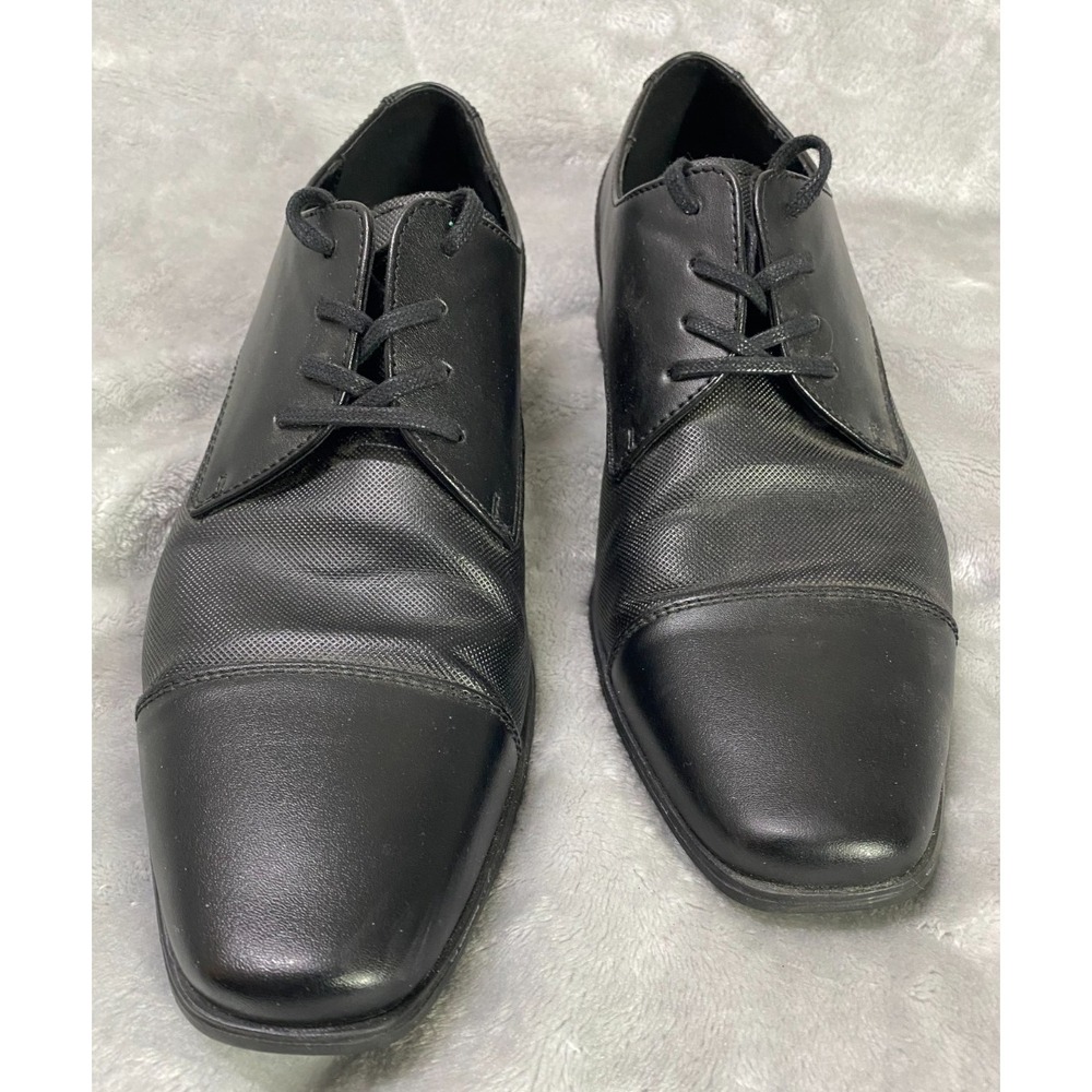 Calvin Klein Bachman Oxford Dress Shoes Mens 9 Black Leather Formal Embossed